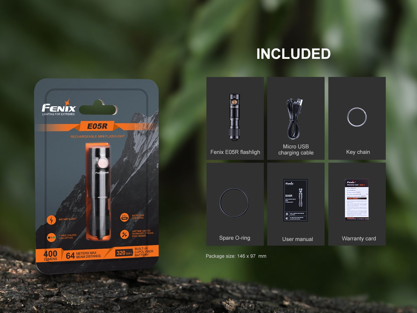 Fenix E05R Mini Keychain Flashlight - 400 Lumens