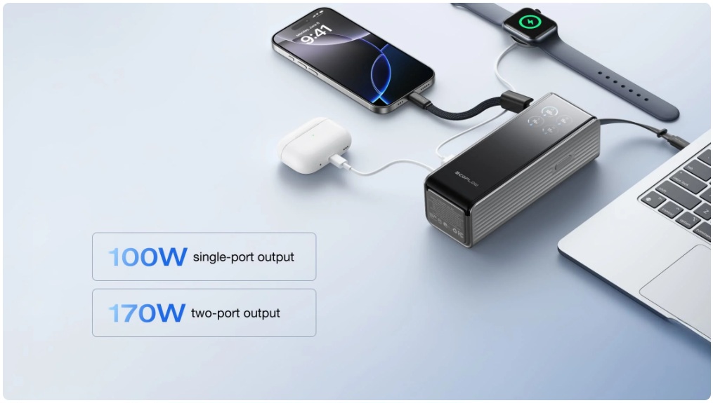 EcoFlow RAPID Power Bank 25,000mAh, 170W, Built-In Cables
