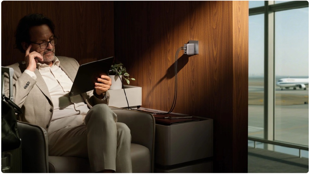 EcoFlow 140W Charger powering laptop and phone