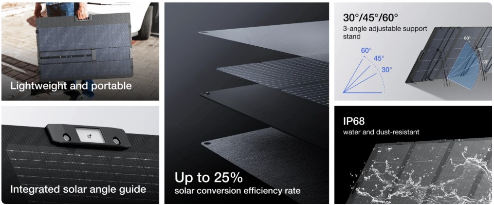 EcoFlow 400W Lightweight Portable Solar Panel IP68 waterproof design